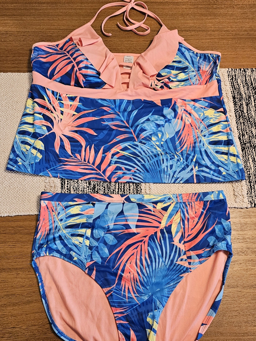 Pink & Blue Tropical Womens Tankini Swim Set